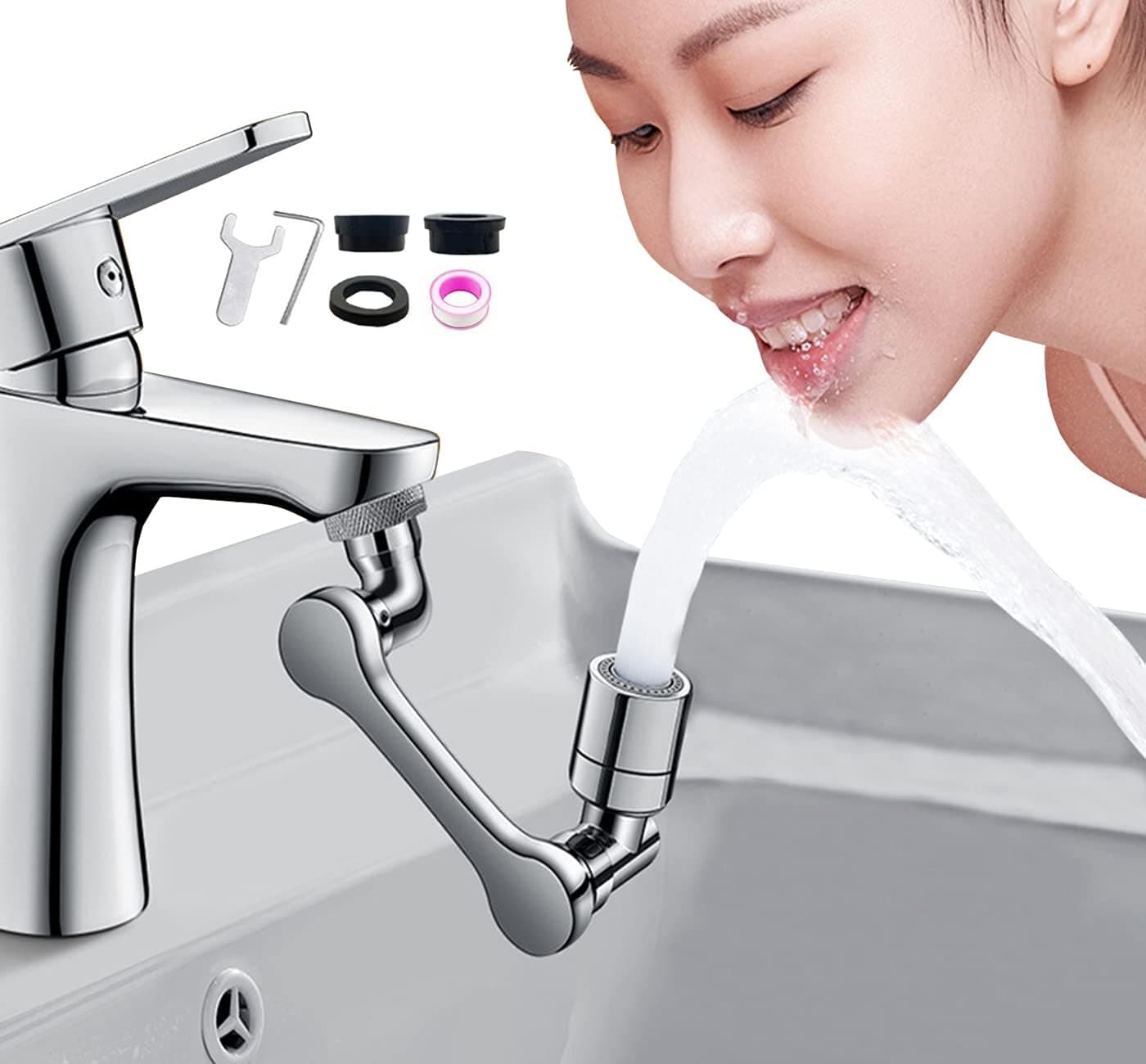 1080° Rotating Faucet Extender, Dual-Function Bathroom Sink Faucet aerator, Large-Angle Rotating Splash Filter Faucet with 2 Water Outlet Modes, Universal Robotic Arm Faucet for Washing Face/Eye/Hair
