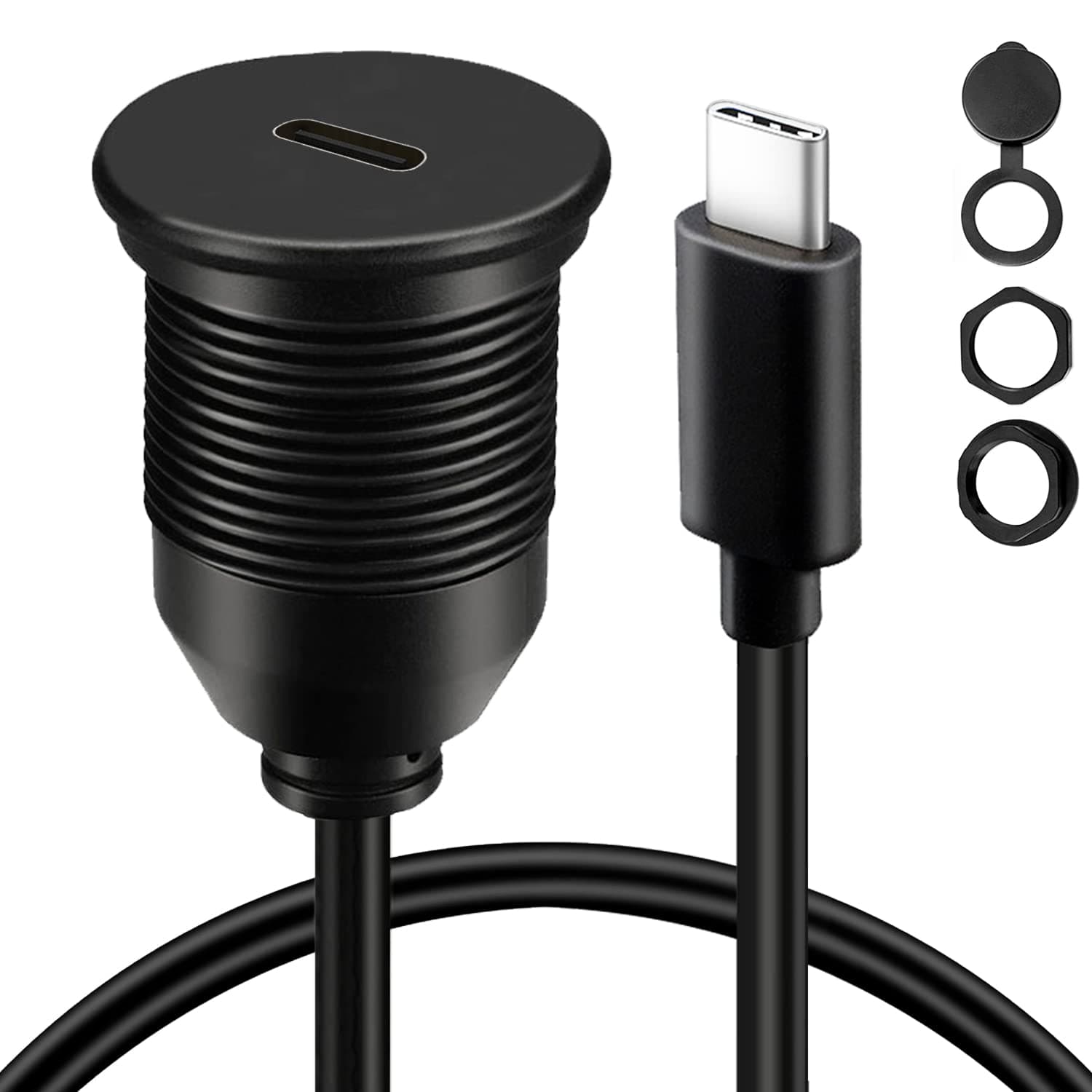 BATIGE Single Port Type C 3.1 Car Flush Mount Cable USB C 3.1 Panel Mount Male to Female Extension Cable for Car Truck Boat Motorcycle 3ft