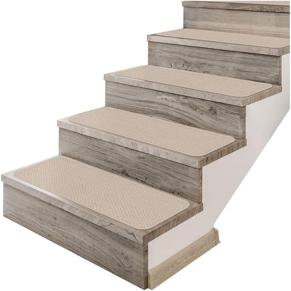 House, Home and More Set of 15 Adhesive Carpet Stair Treads - Ivory Cream - 8 Inches X 30 Inches