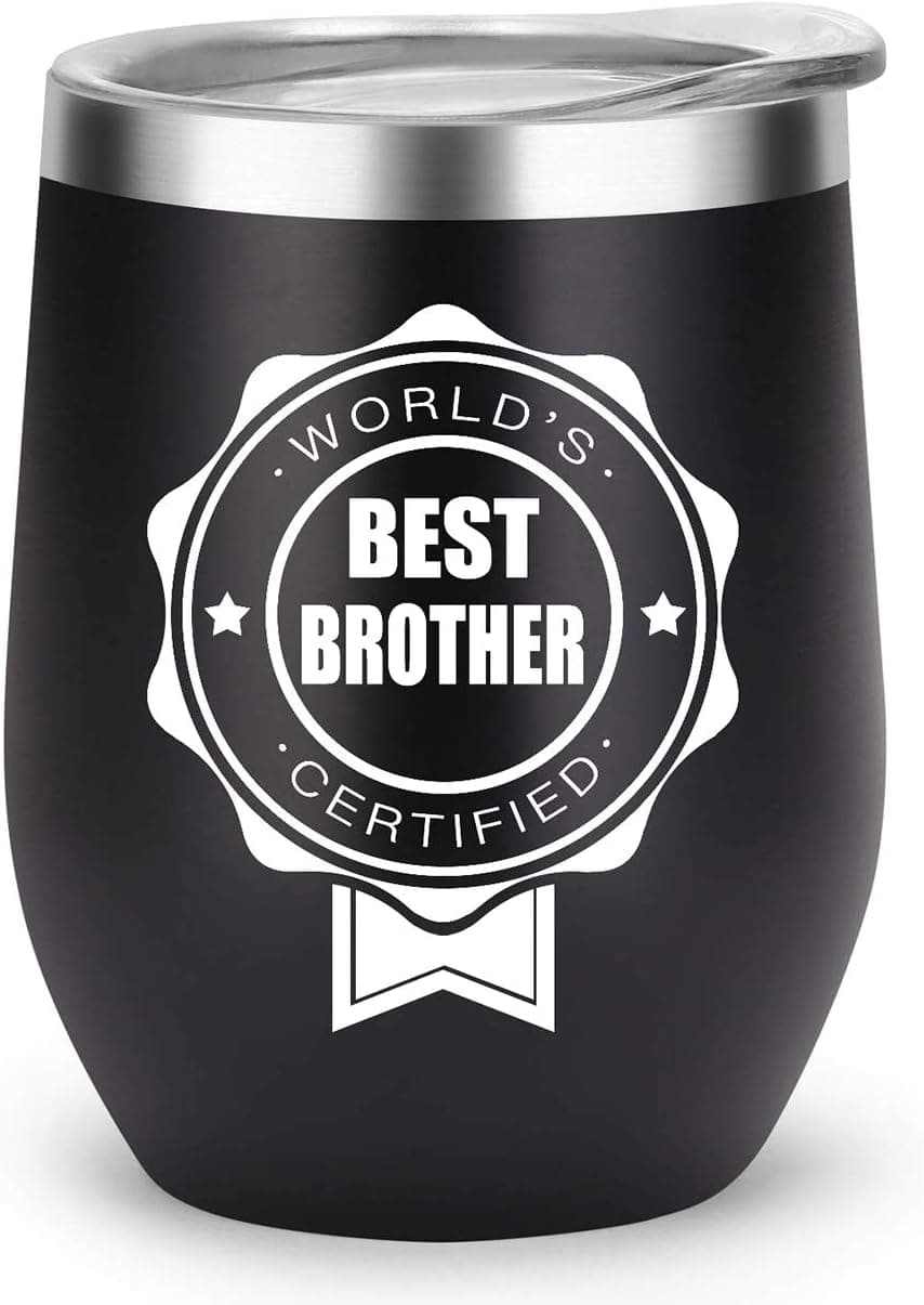 Brother Gifts Funny Travel Tumbler, Birthday Decorations Supplies, Christmas Gift Present for Brothers, World’s Best Brother Certified Mug (Black, Best Brother)