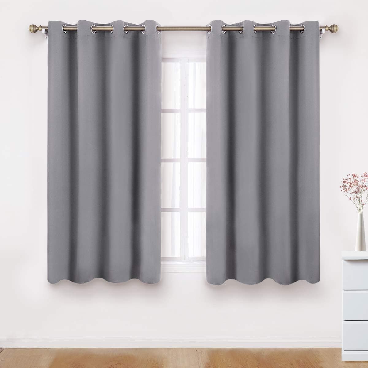 BYSURE Room Darkening Blackout Curtain Set, 52 X 63 Inch, Light Gray (2 Panels)