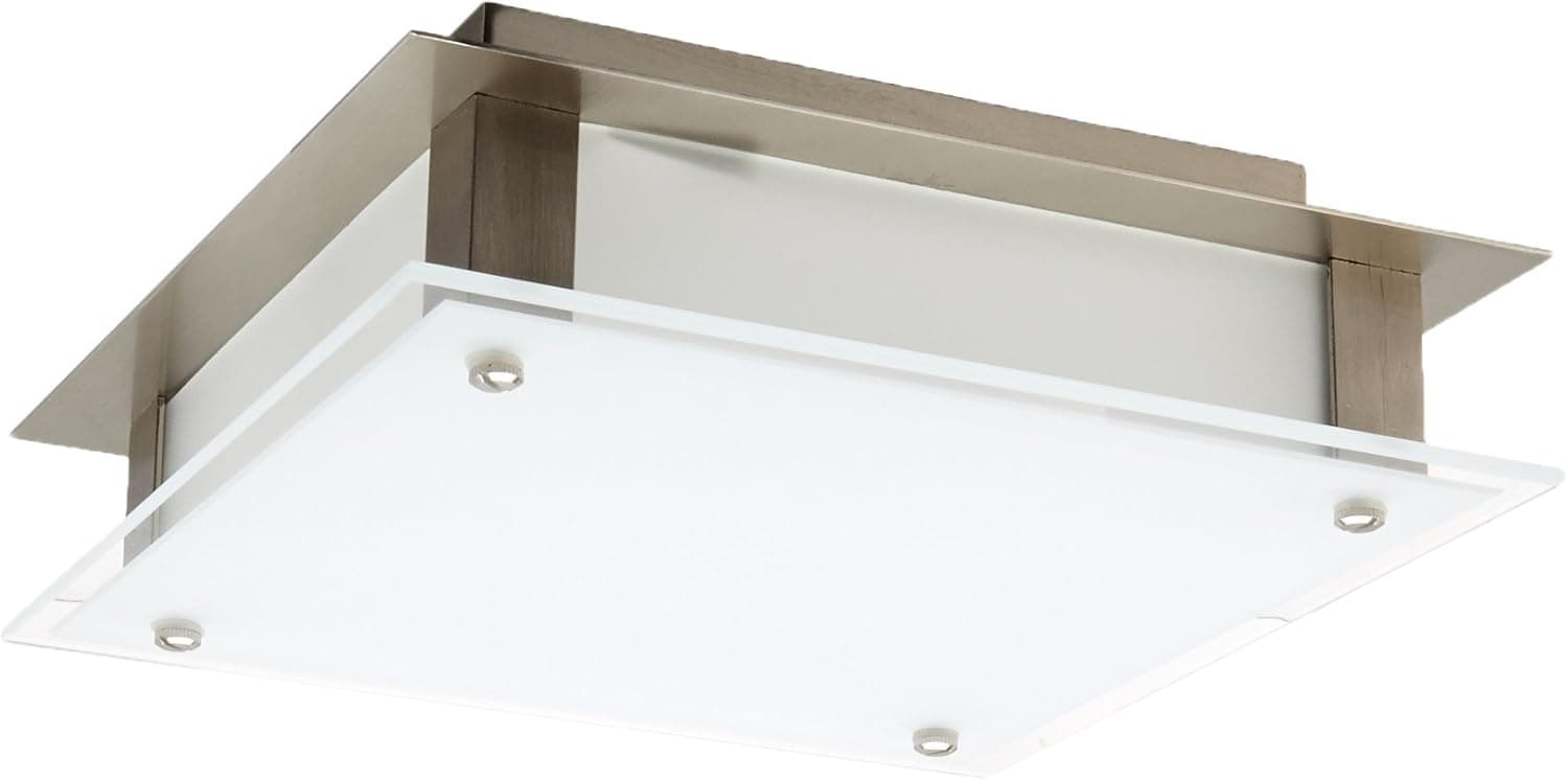 Vision - 10"sq. Flush Mount - Brushed Steel Finish - Frosted Glass Shade