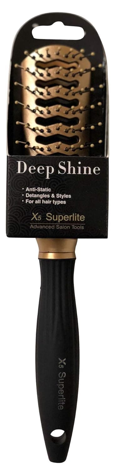 X5 Superlite Advanced Ionic Tunnel Vented Hairbrush - Frizz-free Styler & Detangler for Wet or Dry Hair - Metallic Gold