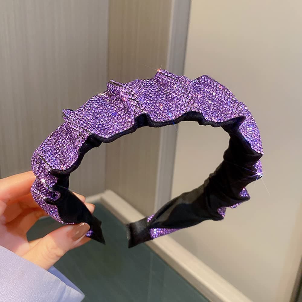 Wiwpar Rhinestone Headbands for Women Rhinestone Head Bands Wide Sparkly Hair Hoop Headbands Party Hair Accessories Purple (Style 1)