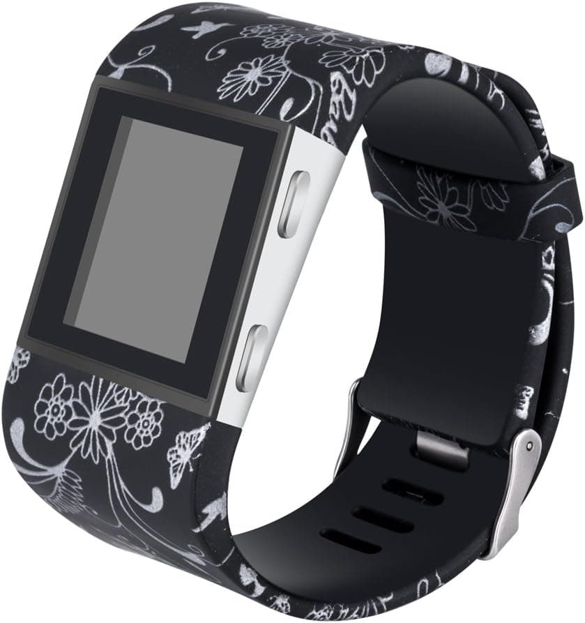 Gealpoor for Fitbit Surge, Replacement Adjustable Band Strap for Fitbit Surge (Black Floral, Small)