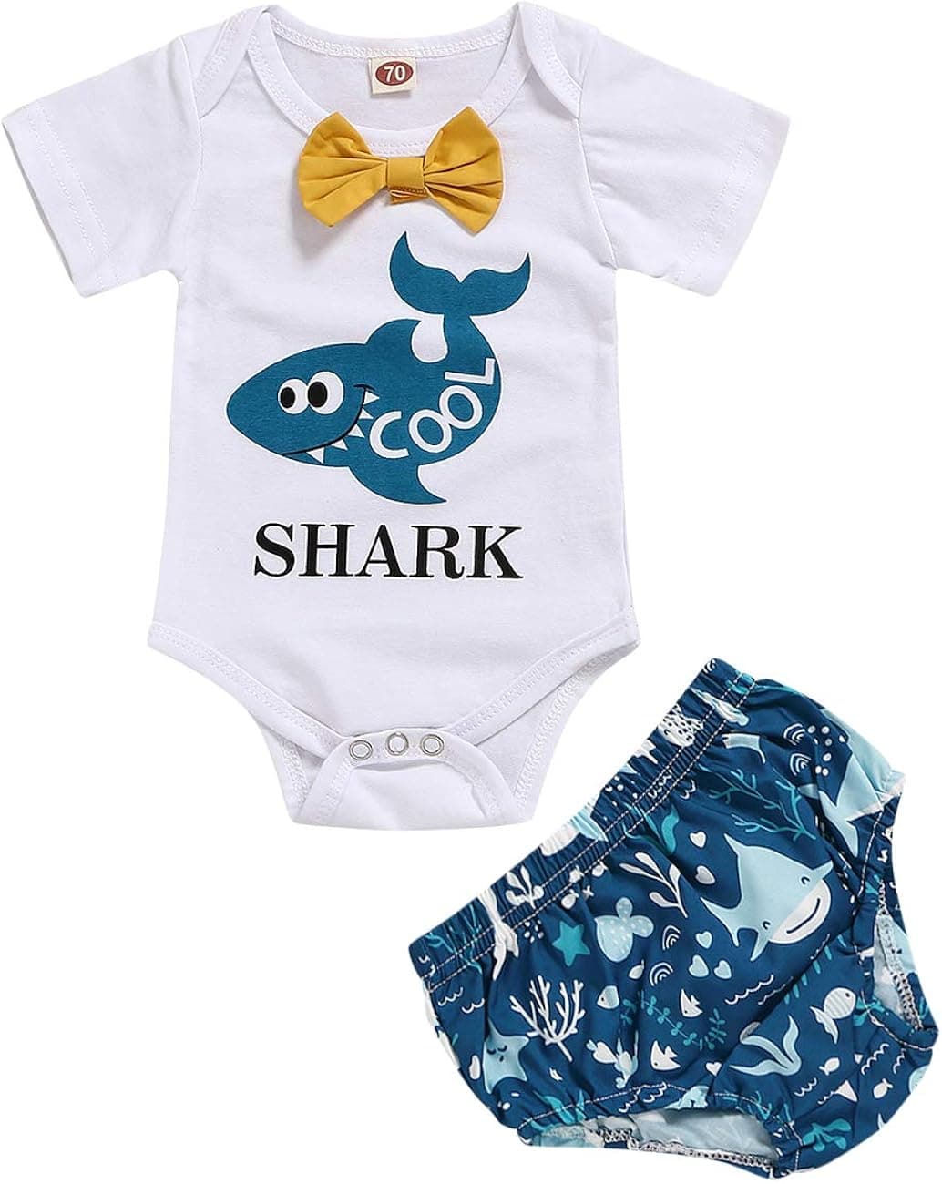 Toddle Baby Boy Clothes Shark Print Summer Cotton T-Shirt Tops and Short PantsOutfits Set
