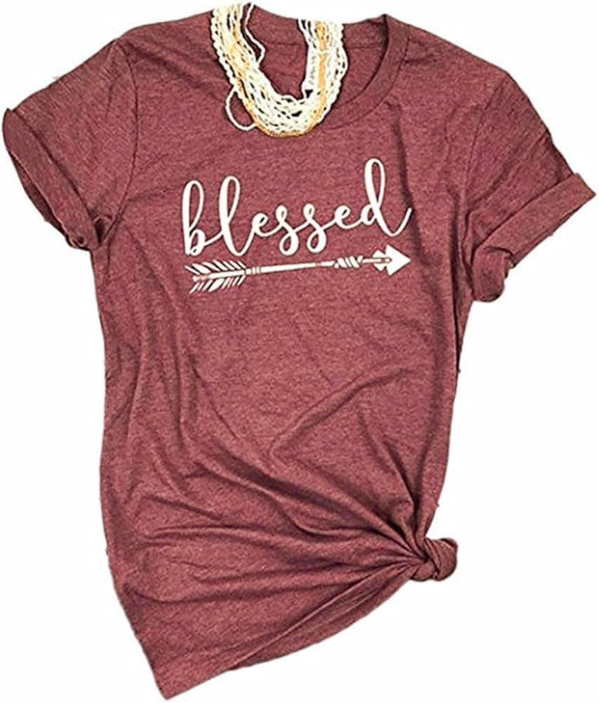 Pxmoda Women's Casual Letters Printed T-Shirt Short Sleeves Faith Over Fear Arrow Tee Tops
