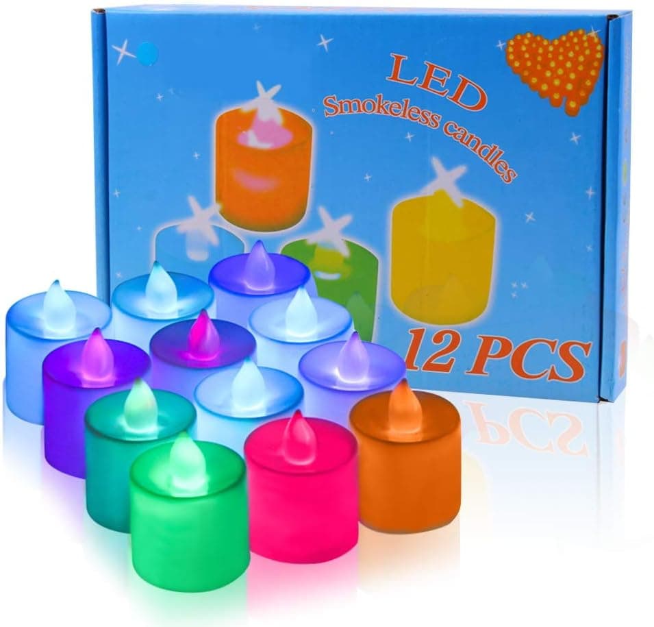 ELlight 12 PCS (1 Dozen Pack) Battery Operated Candles Flameless Multi Color LED Tealight Candles Votive Style Romantic Date Mulit Color Changing