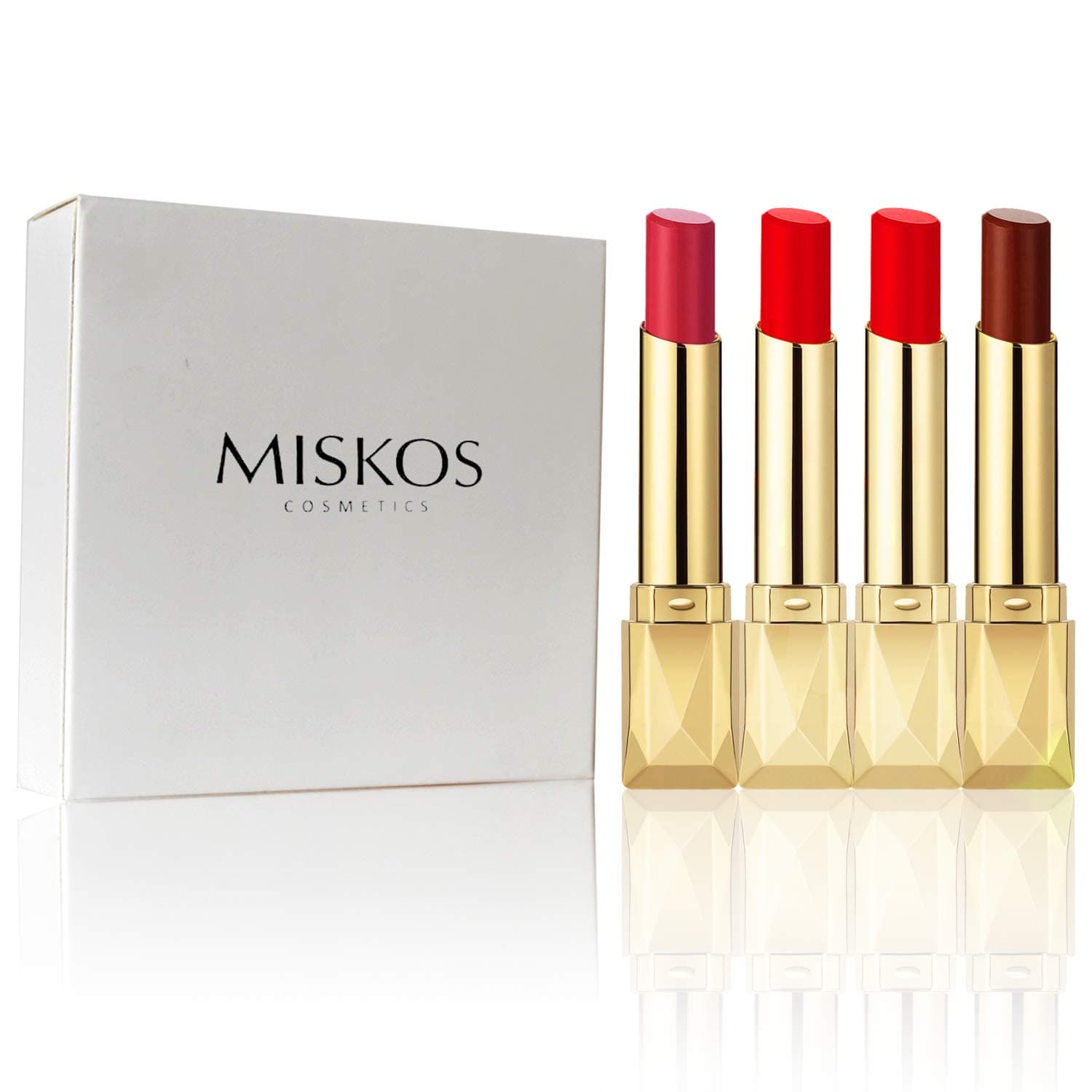 MISKOS Matte Lipstick Set, 4PCS Waterproof Long Lasting Lip Gloss Cruelty Free Velvet Soft Silky Makeup Lipsticks for Women