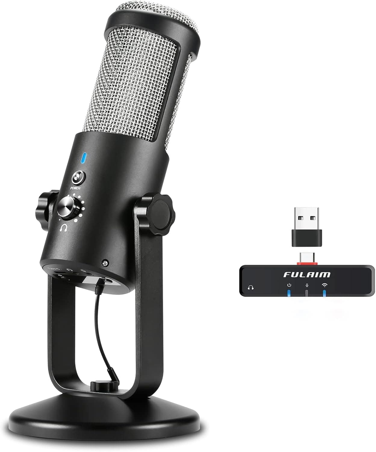 FULAIM Wireless USB Microphone Computer Mic for PC and Mac with Mute Button,Monitor Headphone Jack and Headphone Port for PC Recording,Streaming,Gaming,YouTube,Zoom-Class