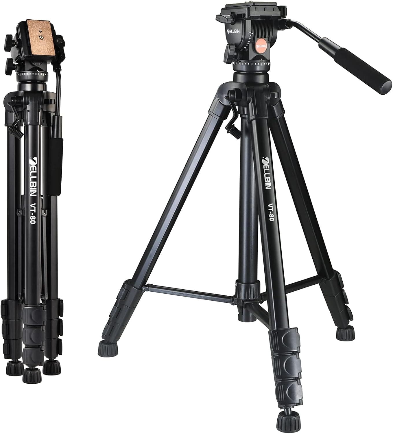 YELLBIN Video Tripod System, 80 inch with 360 Degree Fluid Head and Quick Release Plate for DSLR, Camcorder, Cameras, Telescope