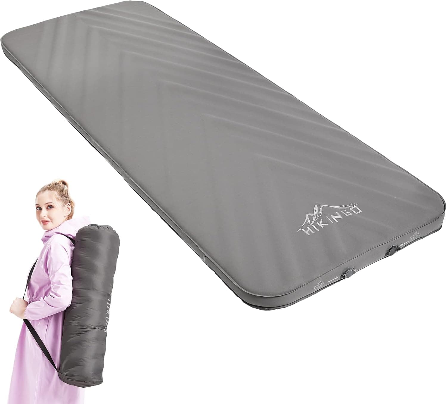 HIKINGO Foam Sleeping Pad for Camping, 2.4 Inches Lightweight Soft Gray Self-Inflating Camping Mattress with Carry Bag, Cot Pads for Car Camping, Traveling, Hiking and Backpacking