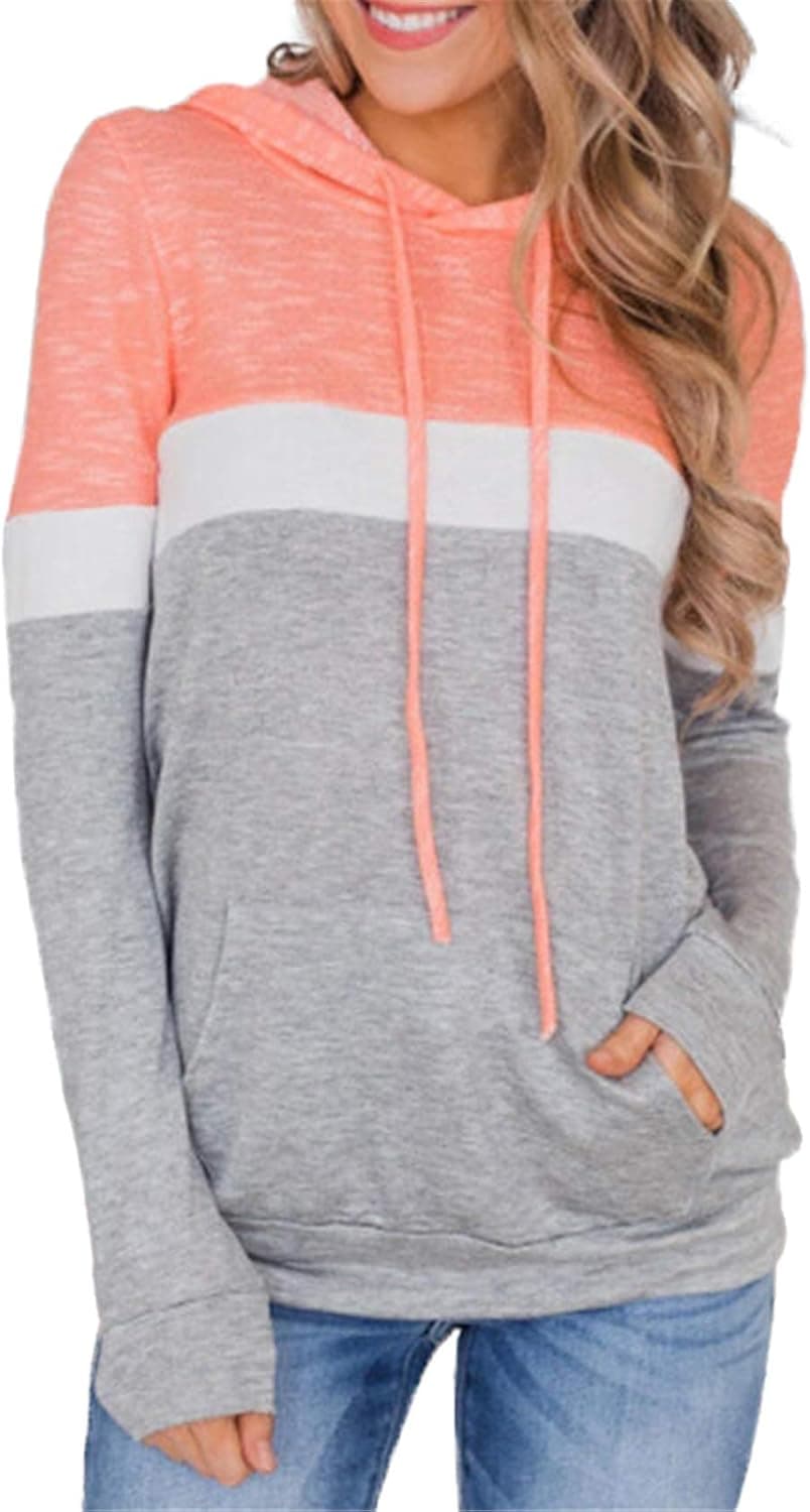 onlypuff Gray Color Block Hoodie Sweatshirts for Women Tunic Tops Casual Loose XXL
