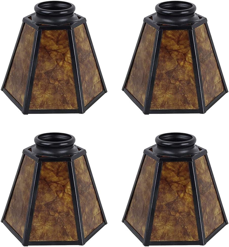 Aspen Creative 23065-4 Amber & Black Hexagon Shaped Transitional Style Mica Shade, 2-1/4" Fitter Size, 4-3/4" high x 6" Diameter, 4 Pack Replacement Glass