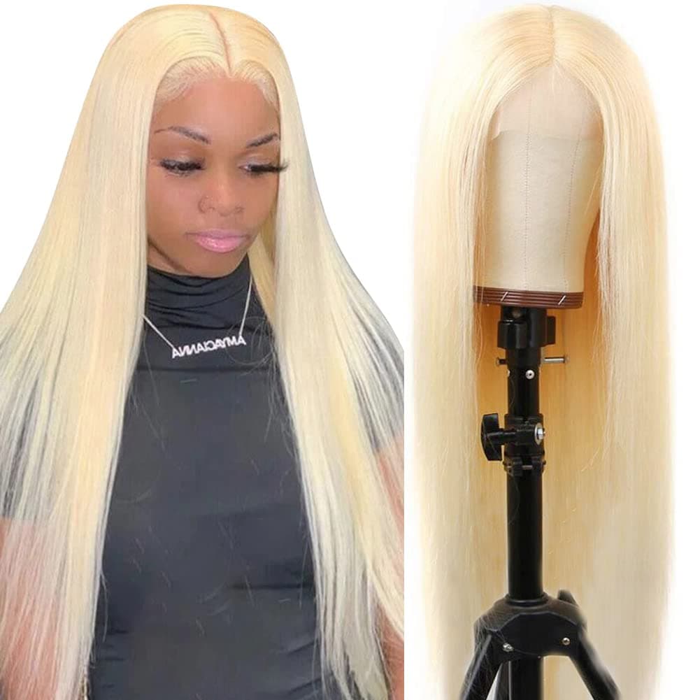 Hot Star 613 Straight Lace Front Wig Human Hair 4x4 HD Blonde 613 Lace Closure Wig Blonde Lace Frontal Wig 4x4 Blonde Lace Front Wigs Human Hair Pre Plucked 150% Density 22 Inch
