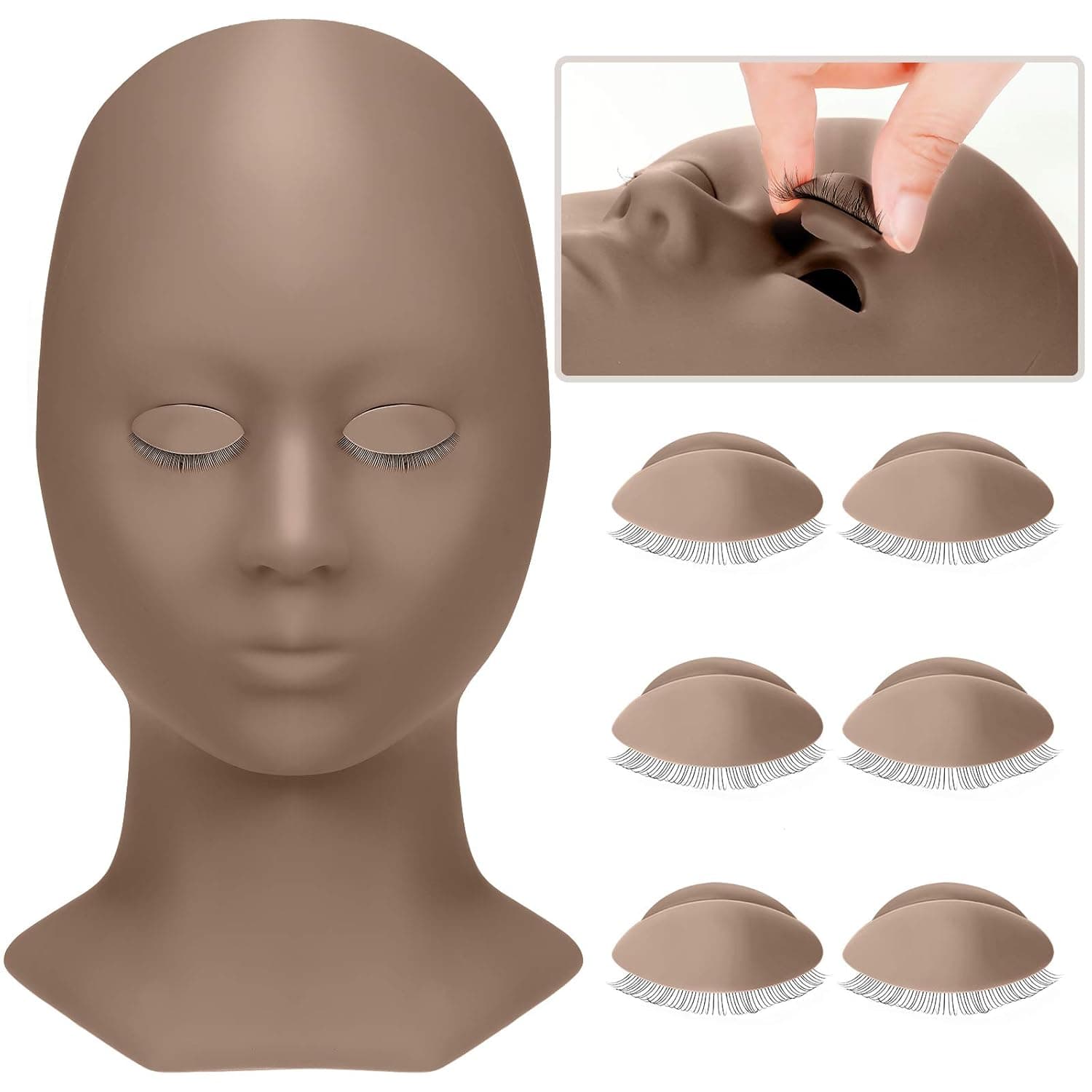 Lash Mannequin Head Kit, Eyelash Extension Supplies with Practice Training Head 4 Pairs Replaced Eyelids for Beginners Lash Training Makeup Practice Eye Lashes Graft (Black)