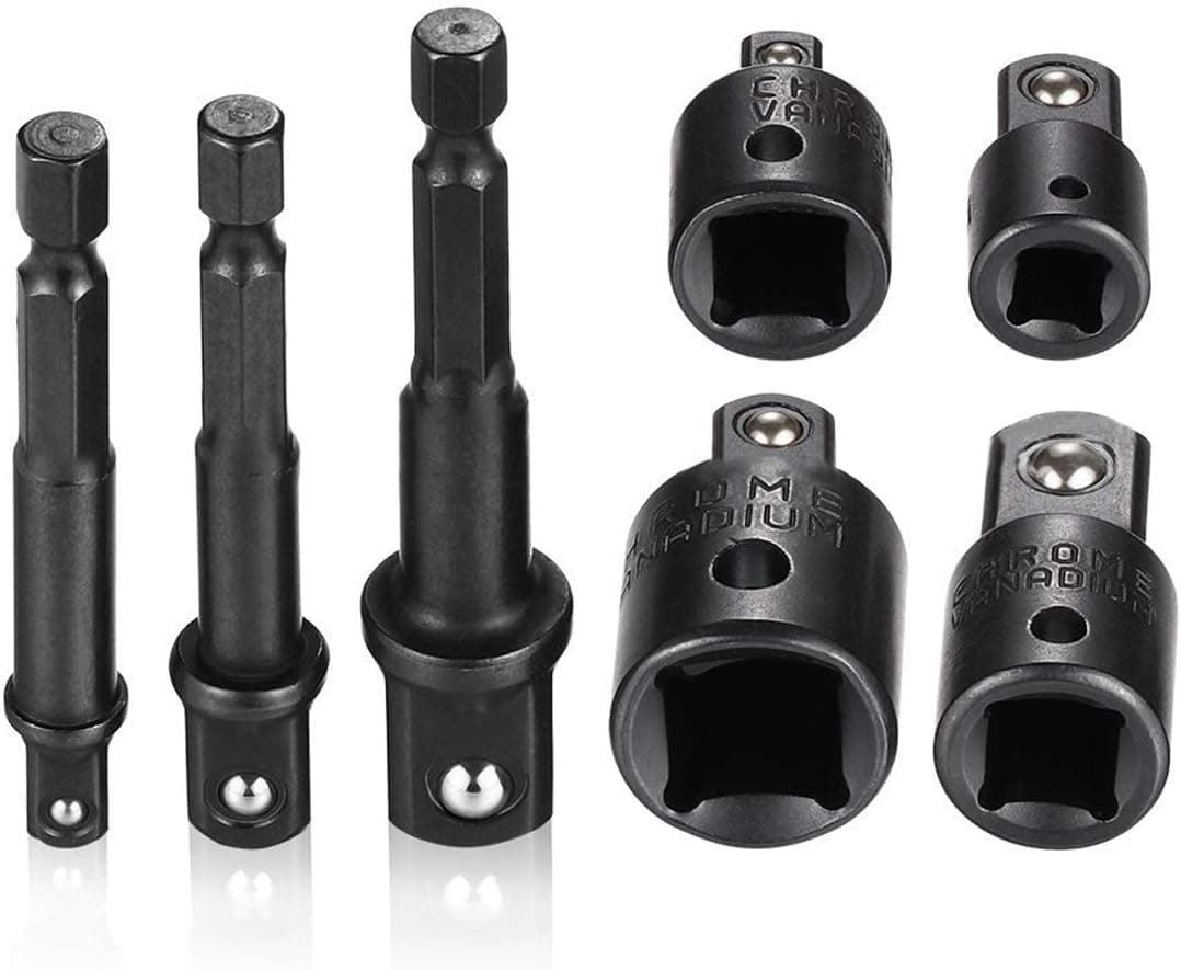 SPKLINE 7 Pieces Socket Adapter Set Includes 3 Pieces 1/4" Hex Shank Impact Socket Adapter Extension Bar (1/4", 3/8" and 1/2") and 4 Pieces Impact Socket Adapter and Reducer Set