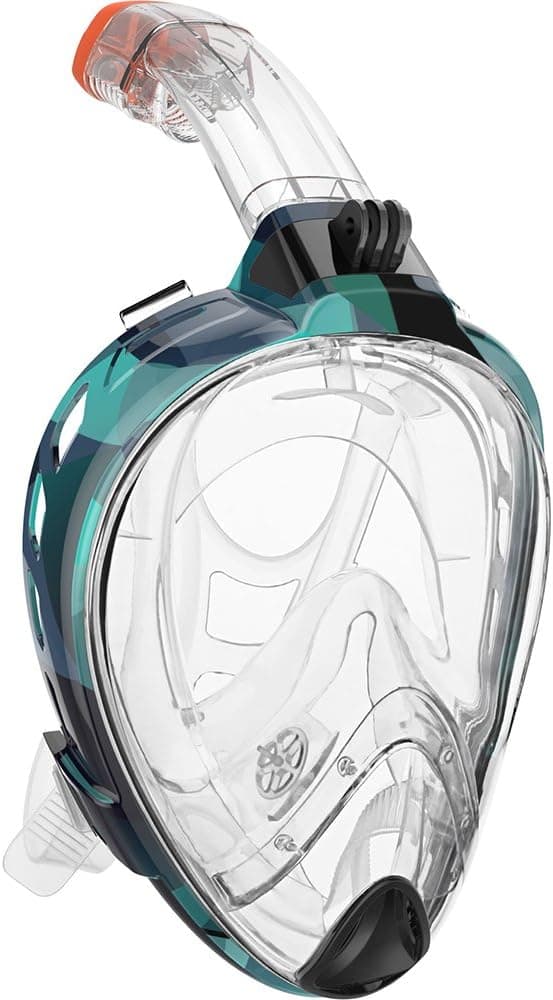 OutdoorMaster 180° Snorkel Mask - GoPro Compatible Full Face Panoramic View Snorkeling Mask - with Quick Release Safety Buckle