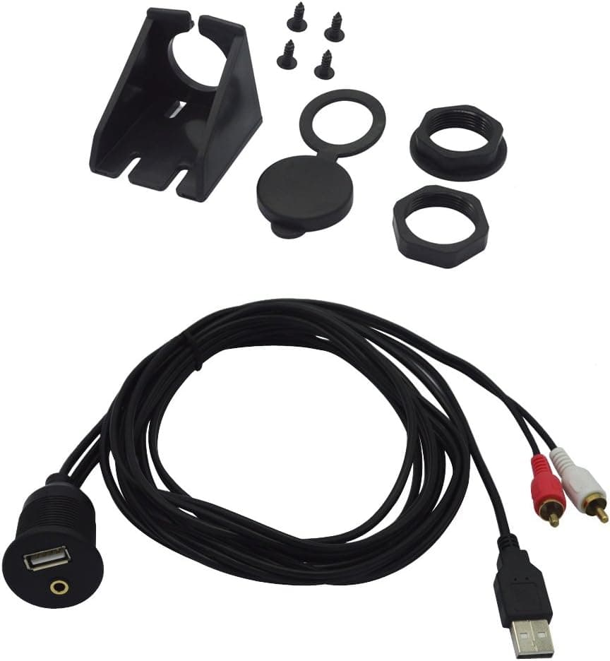 BITOO 2 Meter 6.6ft USB and 2RCA AUX Dash Mount Extension Cable, USB & 2RCA to USB and 3.5mm Aux Dash Mount for Car, Boat, Motorcycle and More