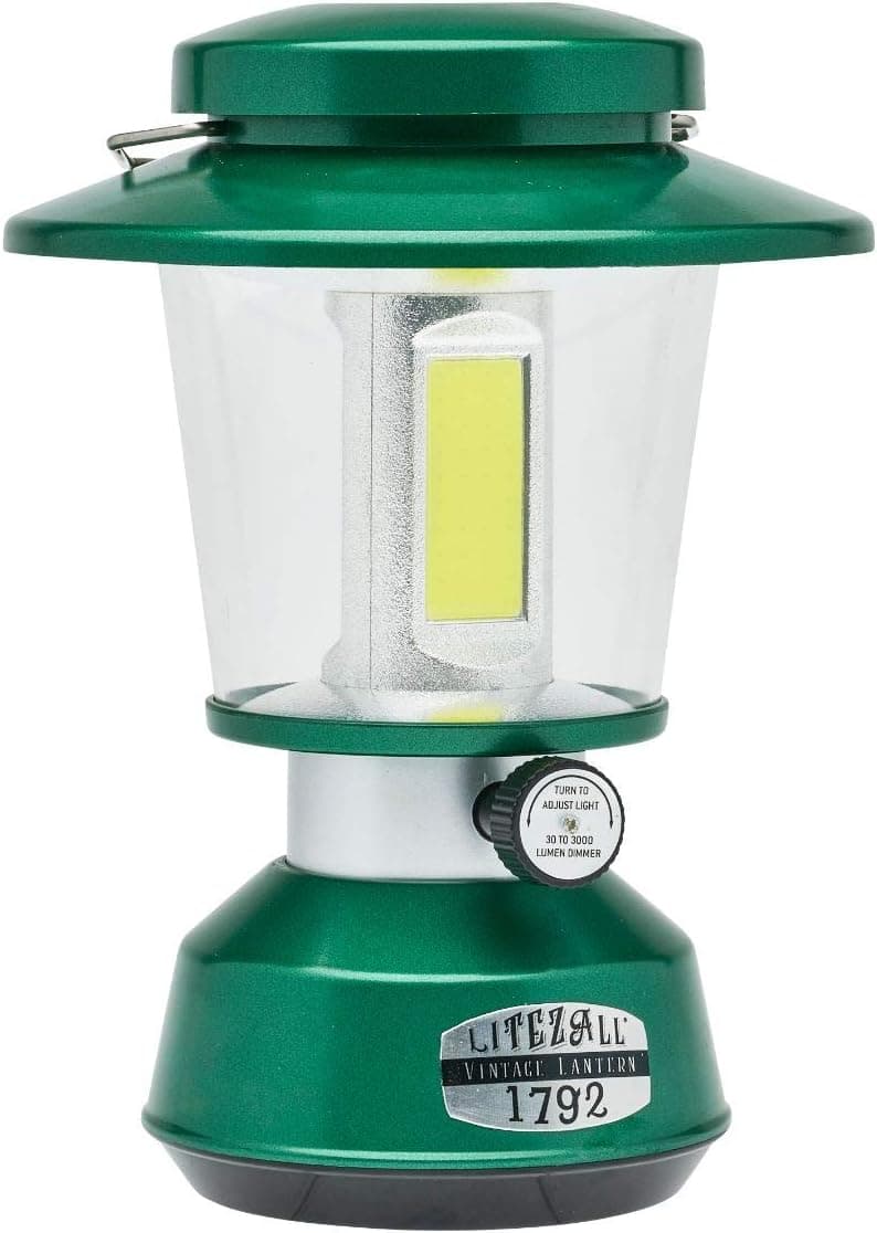 LitezAll Rechargeable Work Light Vintage Lantern - 3000 Max Lumens, 4000 mAh Internal Battery, Dimmer Control with 360 Degree Coverage, Can Be Used as Power Bank - Charging Cable Included