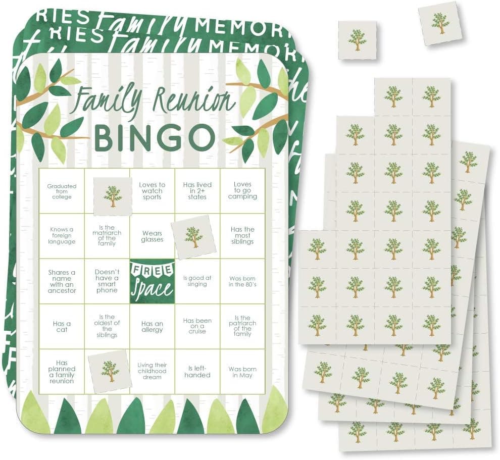 Big Dot of Happiness Family Tree Reunion - Bingo Cards and Markers - Family Gathering Party Bingo Game - Set of 18