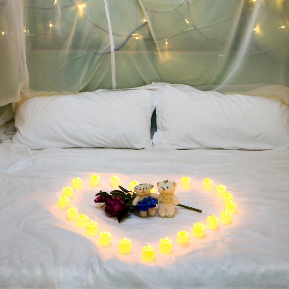 Pack of 24 Flameless LED Tea Light Candles, Battery-Powered Unscented LED Tealight Candles, Fake Candles, Electric Candle with Free Batteries(Yellow Light)
