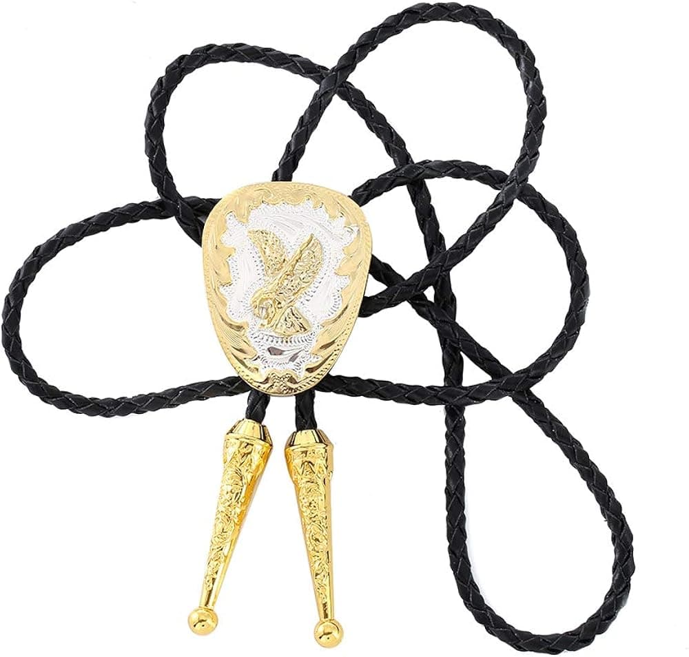 KDG Nature Agate Triangle Shape Western Cowboy Celtic Black Stone Bolo Tie Necktie For Men