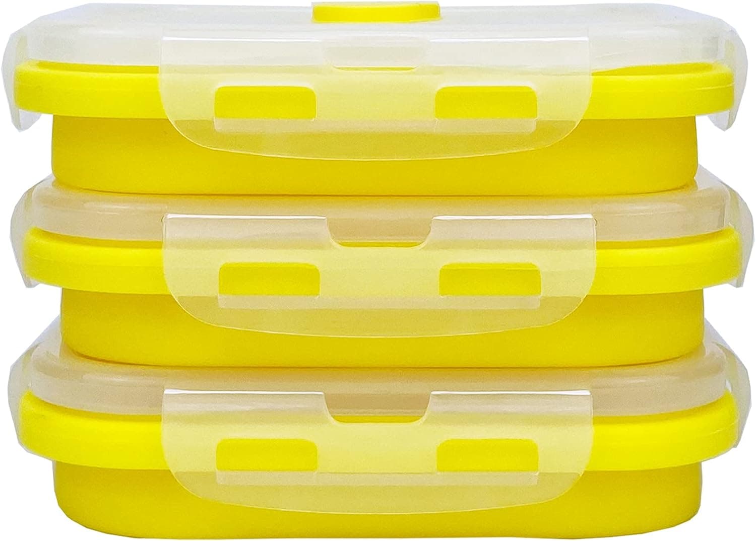 CCyanzi 3piece Collapsible Food Storage Containers with Lids, Silicone Lunch Container, Microwave & Freezer Safe, Space Saving for Kitchen Cabinet and Camping Backpack,(yellow)