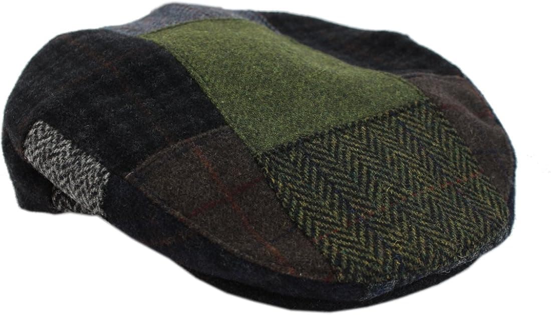 Mucros Men's Flat Cap Patchwork 100% Wool Earthtones Made in Ireland Large