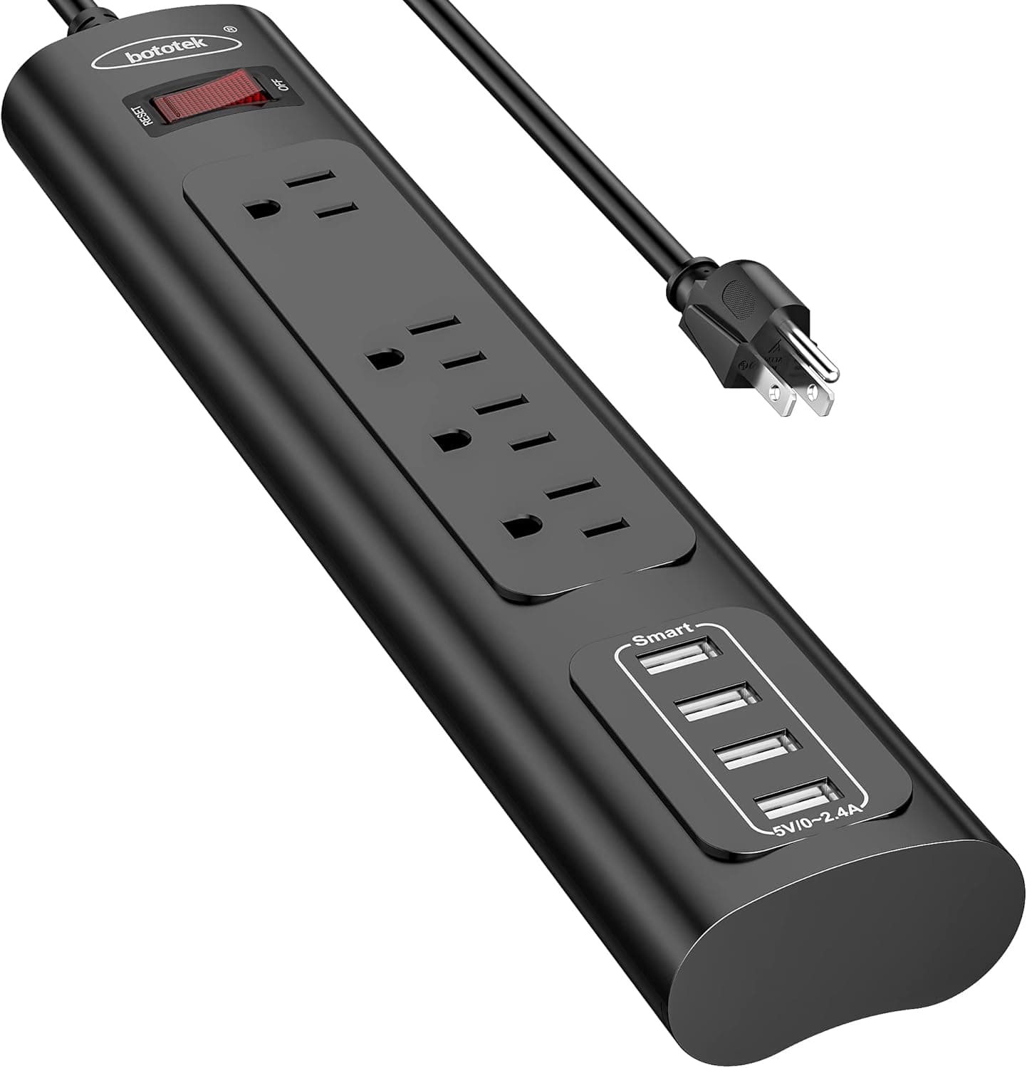 Power Strip, Surge Protector with 4 AC Outlets and 4 USB Charging Ports, 6 Feet Long Extension Cord for Smartphone Tablets Home,Office, Hotel- Black