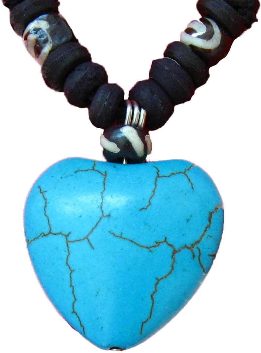 Cherry ViVi (NL001 Blue Heart Design Bohemian Fashion Style Zen Necklace/Tribal Necklace/Cotton Wax Cord Necklace for Women, Ladies, Girls and Teens
