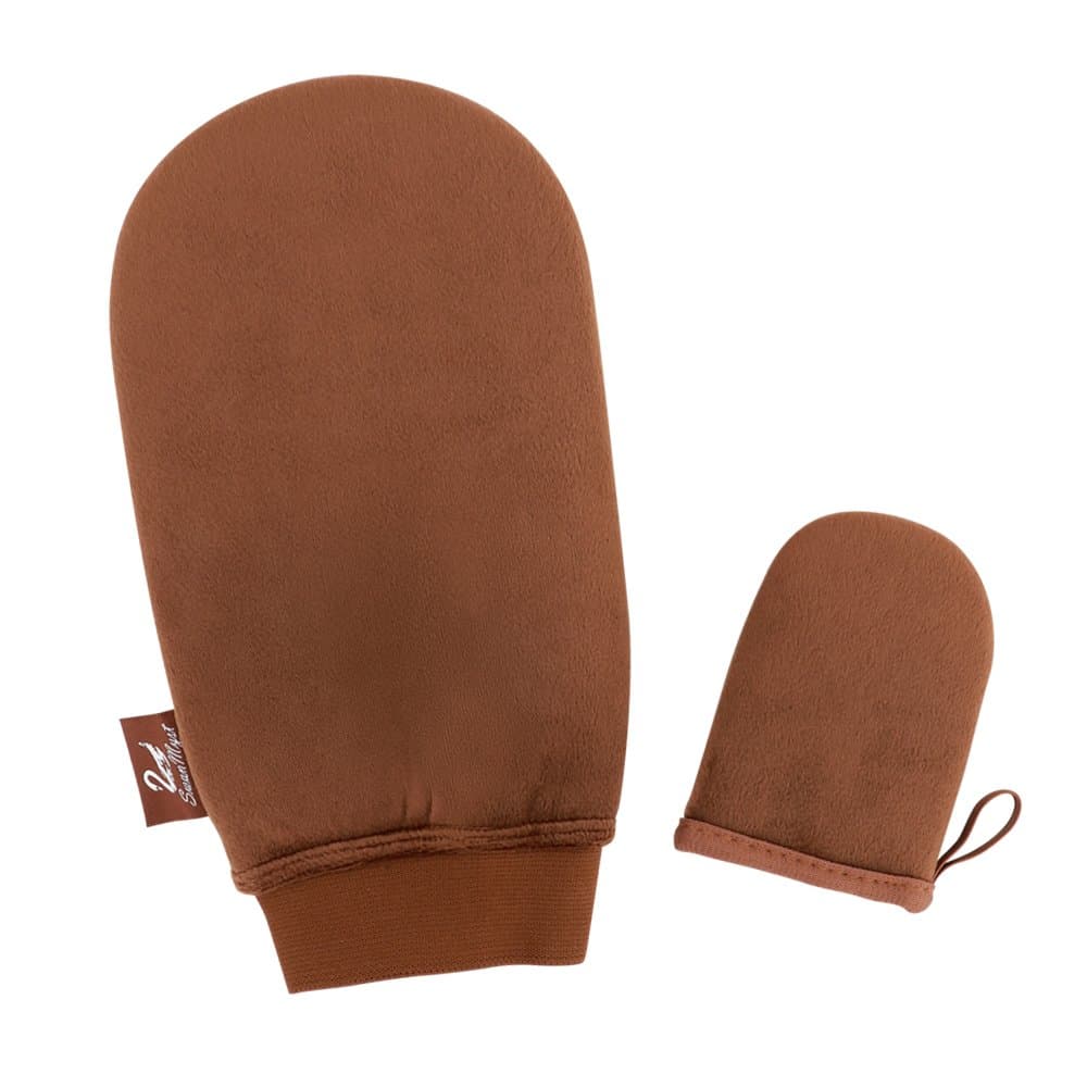 SwanMyst Self Tanning Mitt Applicator with Improved Snug Anti-Slip Elastic Wrist and Mini Facial Tan Mitt for Even and Streak-free Tan (Double Sided Washable)