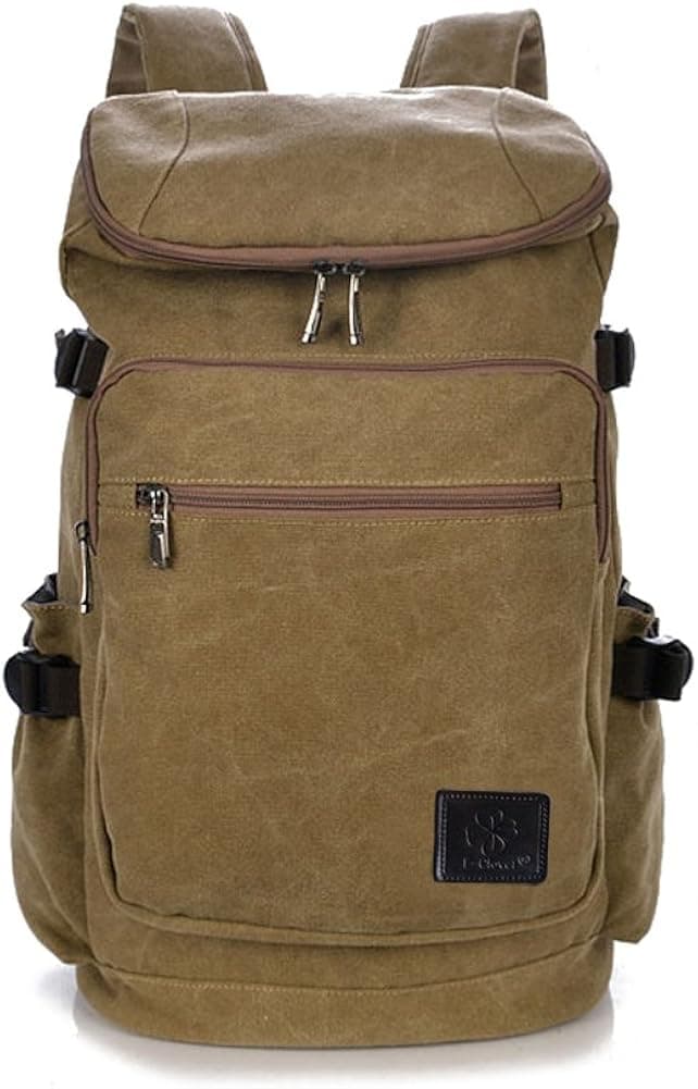 E-Clover Canvas Hiking Rucksack Backpack for Men Travel School Backpack for College