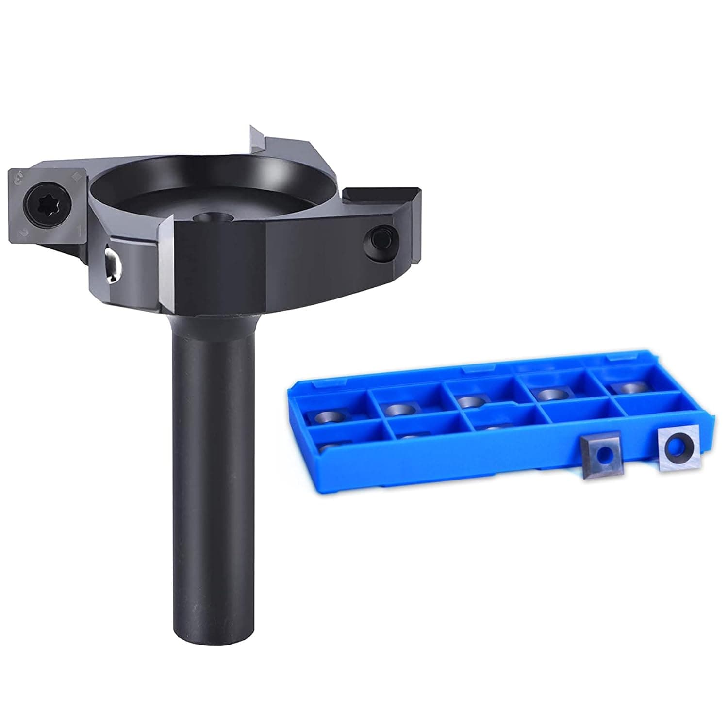 SpeTool 4 Wings Spoilboard Surfacing Router Bit, 1/2 inch Shank 2-1/2 inch Diameter with 10Pcs Replacement Carbide Insert