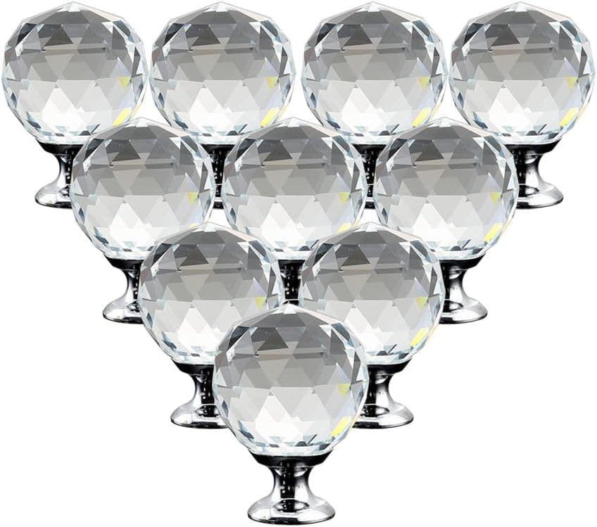 LEICHI 10pcs Crystal Closet Door Knob Wardrobe Handles Glass Cabinet Doors Knobs Round Diamond Shape Wardrobe Furniture Doorknobs Dresser Pulls