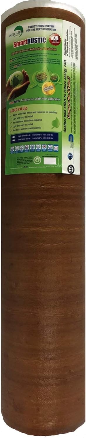 SmartRUSTIC - Reflective Foam Core Insulation roll, Heat-Cold Shield, Radiant Barrier, Thermal Insulation, Commercial Grade, Wood Grain Finish. (Dark Wood - 48" x 50')