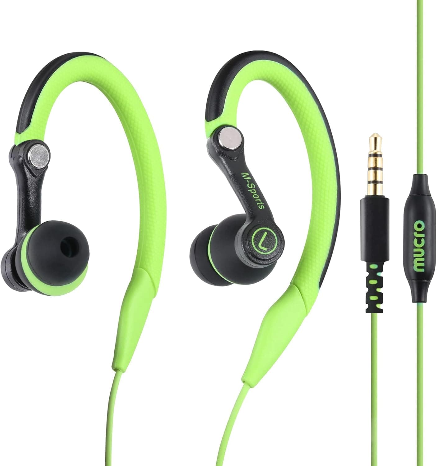 mucro Sports Headphones Wired Earbuds with Microphone, Over Ear Hook Earphones Sweatproof in Ear Running Exercise Workout Gym Ear Buds for iPhone, iPod, Samsung