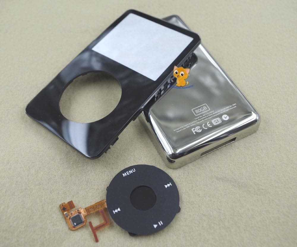 Black Color Front Faceplate Fascia Back Housing Case Cover Shell Black Clickwheel Flex Central Button Key + Tools for iPod 5th Gen Video 80gb