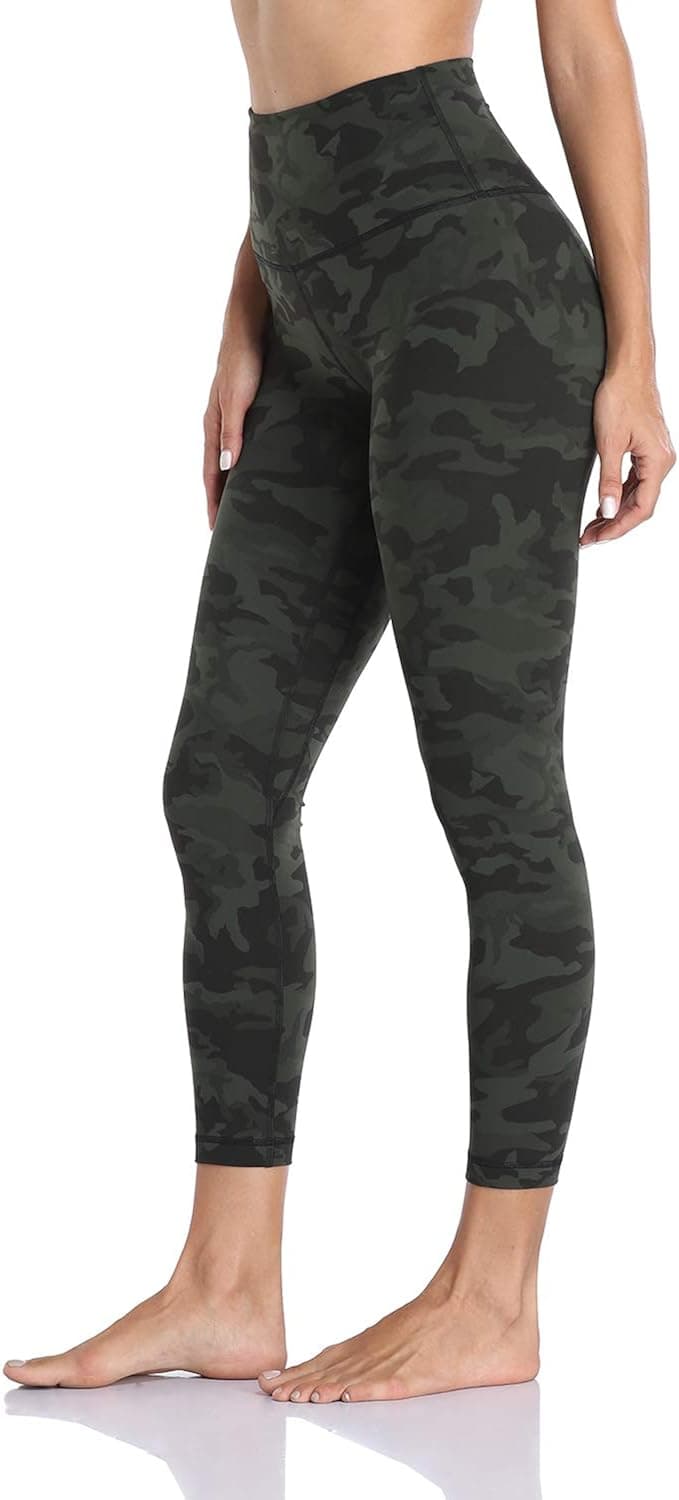 HeyNuts Hawthorn Athletic High Waisted Yoga Leggings for Women, Buttery Soft Workout Pants Compression 7/8 Leggings with Inner Pockets Camo Green_25'' M(8/10)