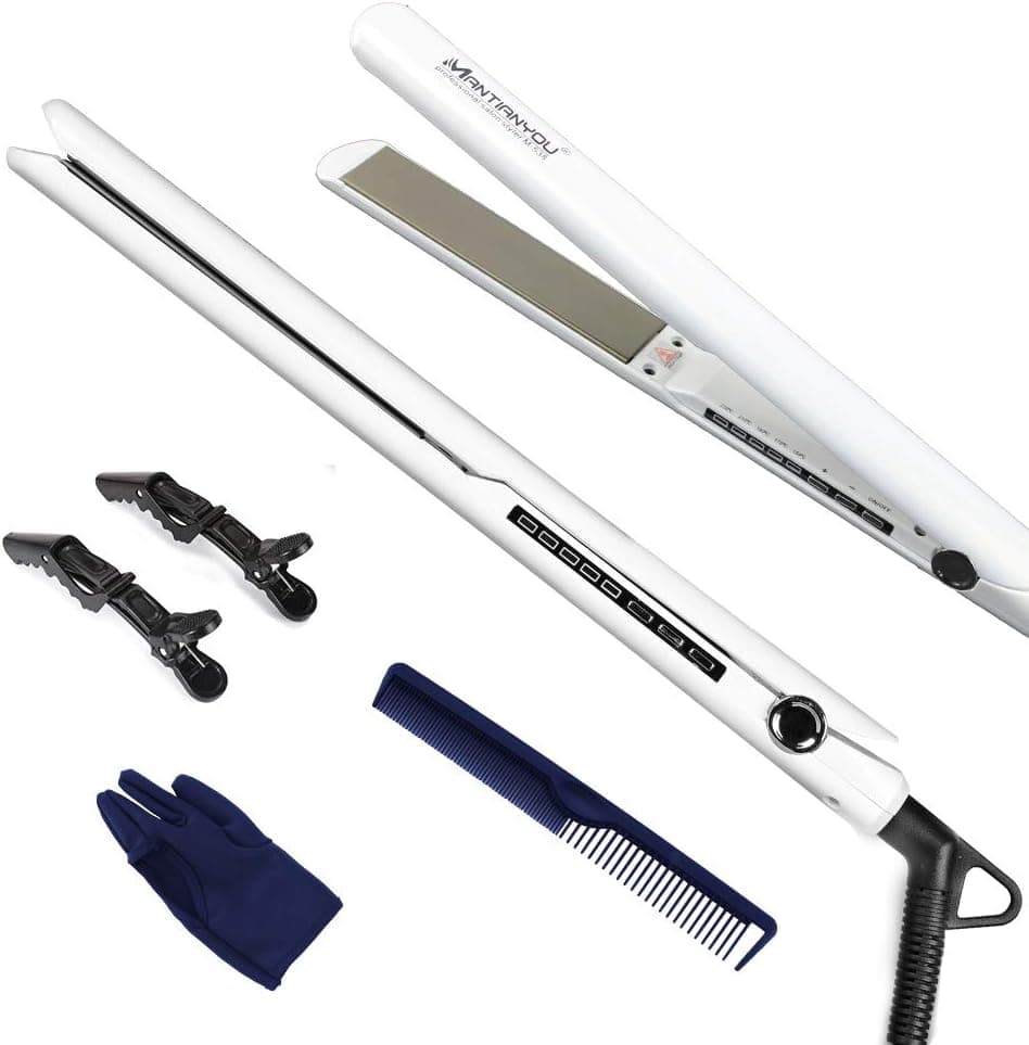 Pro Hair Straightener, ROSEUM PLAN, Ceramic Plates, Pearl White, 0.8 Inch Thin, 30 Second Heat Up, Adjustable Temperature Control, LED Light, 60 Min Automatic Off, Universal Voltage, Super Smooth