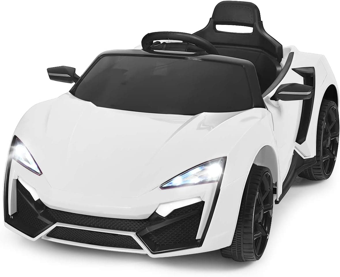 Costzon Ride on Car, 12V Battery Powered Electric Vehicle w/Manual & Remote Control Modes, LED Lights, Horn, Music, MP3, USB, TF, 3 Speeds, Spring Suspension, Ride on Toy for Boys Girls (White)