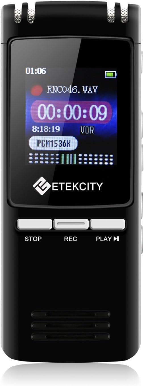 Etekcity 8GB 560Hours Digital Voice Recorder & MP3 Music Player, Built-in Loudspeaker