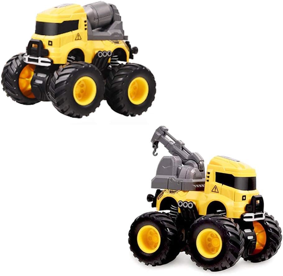 2Pack Pull Back Construction Truck Cars, Mixer, Crane for Boys, Friction Powered Push and Go Toy Cars Trucks for Toddlers, Kids,3+ Year Old Boys Girls