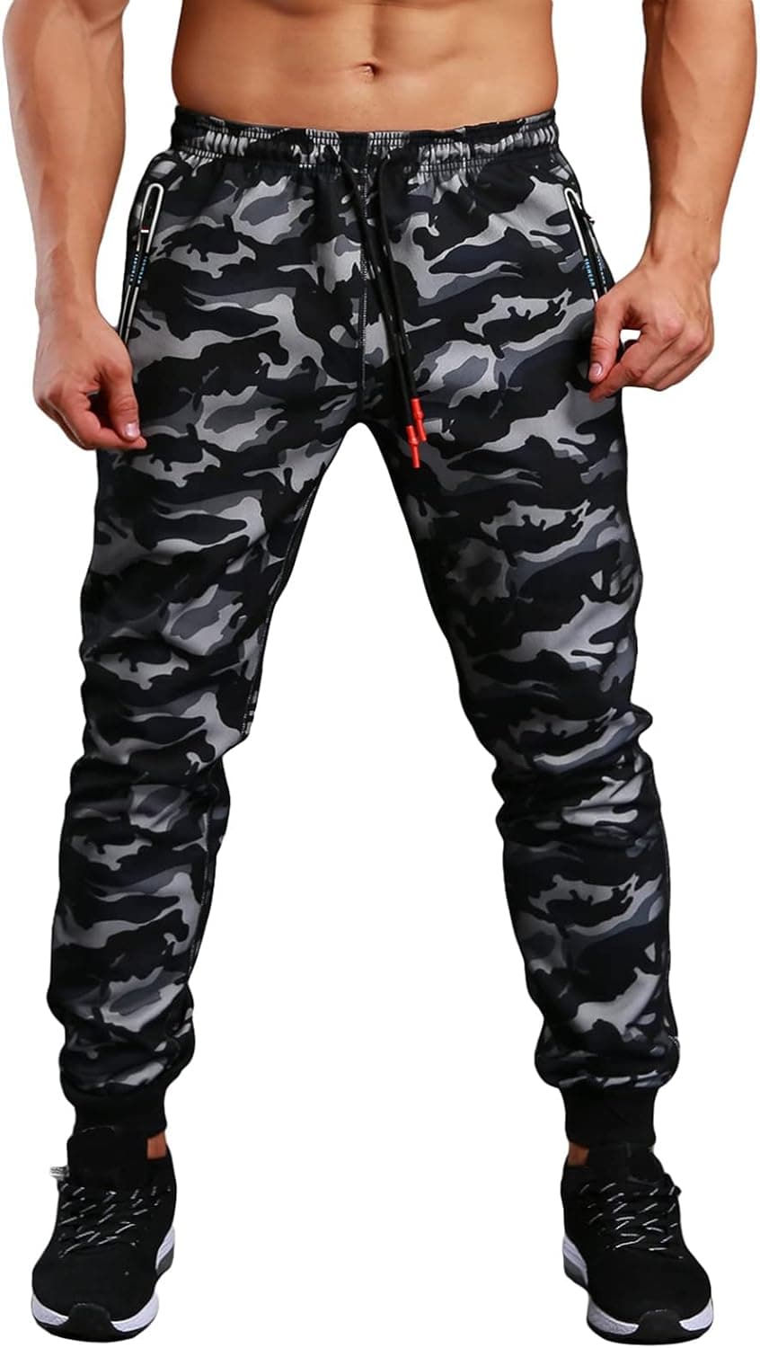 EKLENTSON Men's Closed Bottom Sweatpants Zipper Pockets Drawstring Camo Joggers Pants for Gym Workout