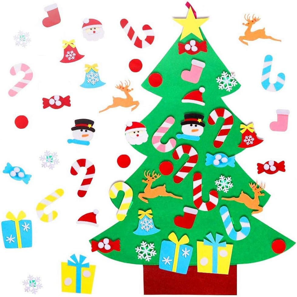 ArtioHipo Felt Christmas Tree，3FT DIY Christmas Tree Decorations Set, with 26 PCS Detachable Ornaments & Wall Hanging Rope Xmas Gifts for Kids