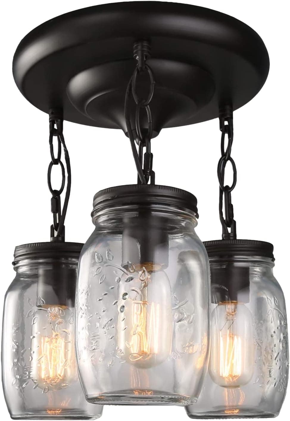 LNC Flush Mount Ceiling Light Fixture,Farmhouse Mason Jar Glass Pendant for Kitchen Island Bedroom Living-Room A02981, Brown