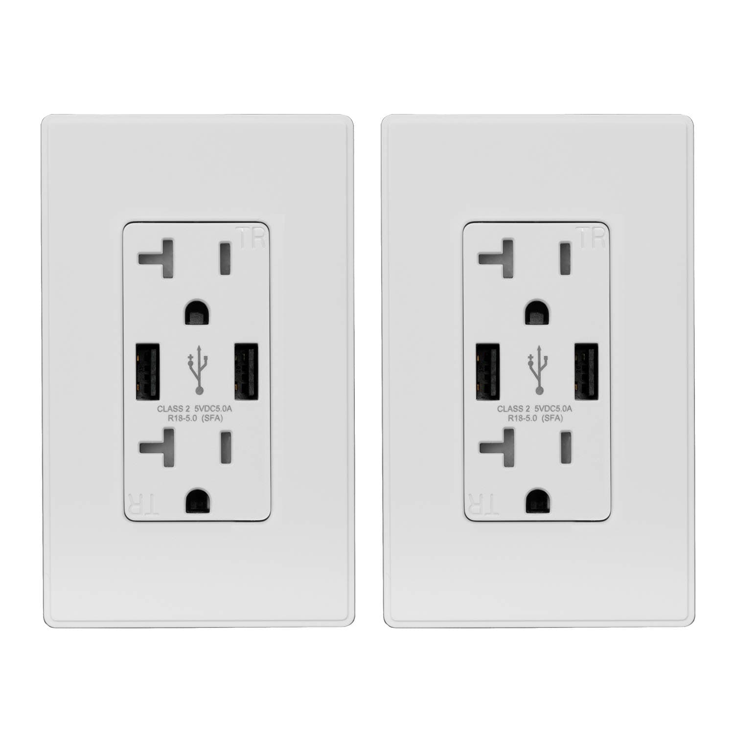 ELEGRP 25W 5.0 Amp Type A USB Wall Outlet, 20 Amp Receptacle with USB Ports, USB Charger for iPhone, iPad, Samsung, Google, LG, HTC and Android Devices, UL Listed, w/Wall Plate, 2 Pack, Matte White