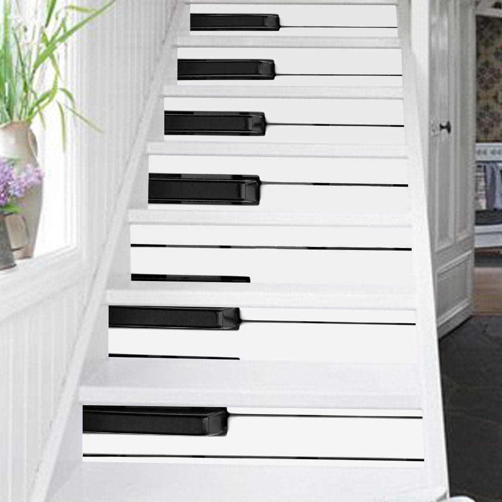 ZUMECA Self-Adhesive Stair Sticker, Piano Keys Waterproof Tile Staircase Wallpaper, PVC DIY Decoration 12PCS/Set Removable Fashion Home Decor Stairway Stickers 39''L x7''W (Piano)