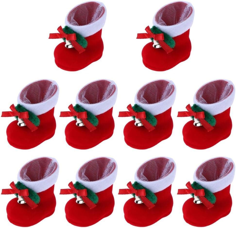 Wiixiong Santa Claus Candy Boots-10pcs, Christmas Candy Bags Boot Shape, Christmas Tree Ornaments, Xmas Tree Hanging Decorations, Creative Box for Kids Boys Girls