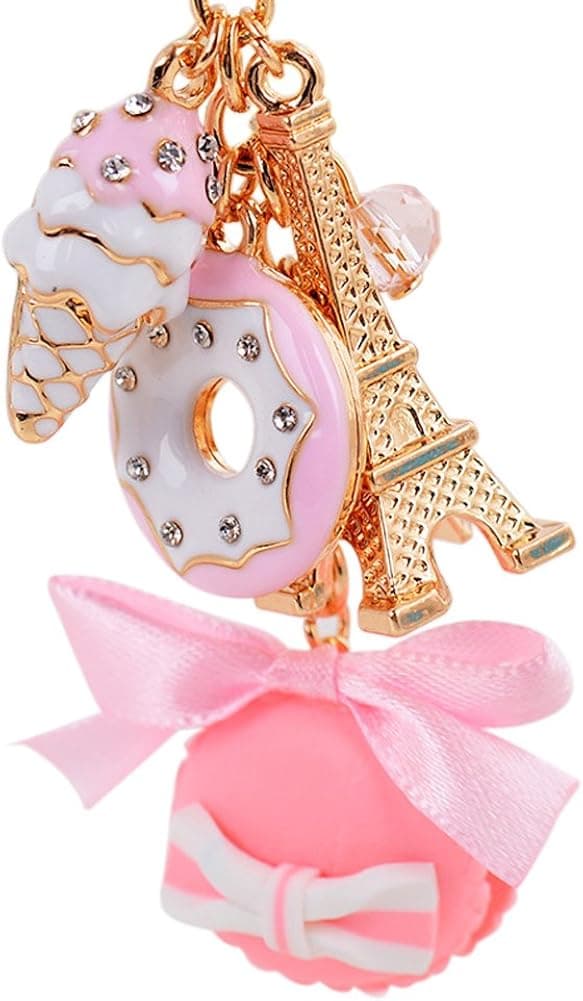 CHUANGLI Women Girls Sweet Keyring Macaron Donuts Ice Cream Eiffiel Tower Keychain Bag Purse Decor Key Pendant